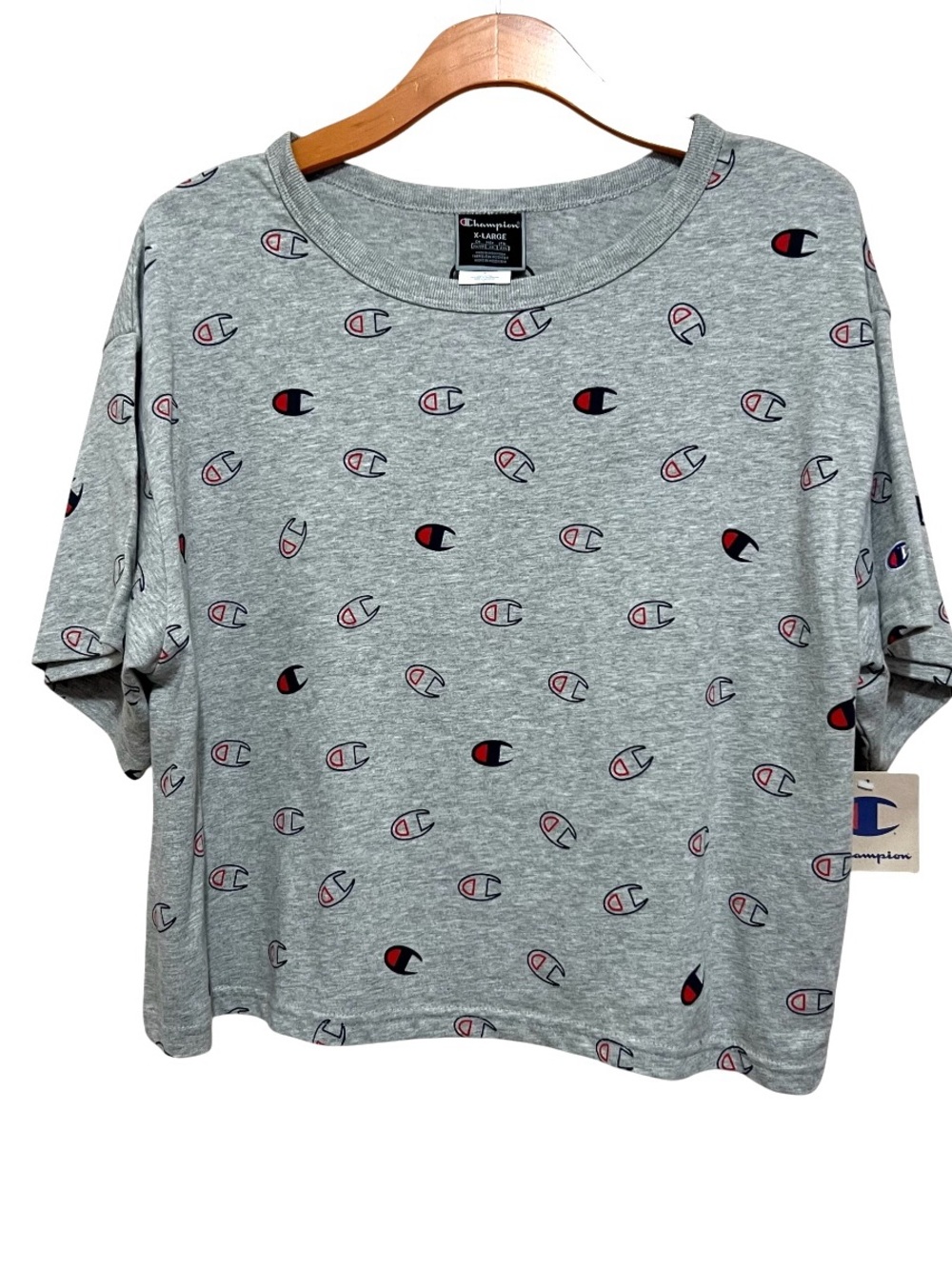 Champion Shirt Gray Cropped Tee Short Sleeve Sz XL NEW 100% Cotton Summer Casual